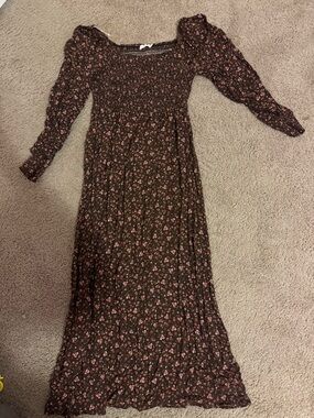 Lush Brown Maxi Dress with Pink Floral Print